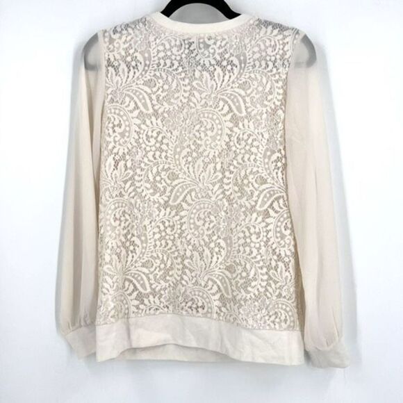 Loft Sequin & Dennis Basso Lace overlay sweatshirt Top XS Sweaters Pullover Gray - Picture 11 of 16
